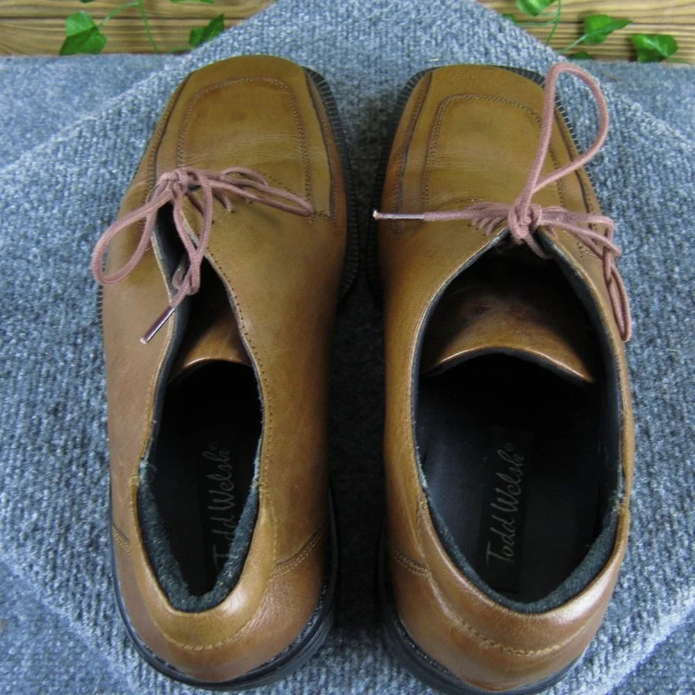 Todd Welsh Men 10.5 Brown Leather Square Toe Oxford Dress Shoes Classic Comfort‎